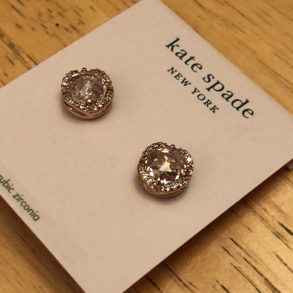 Kate Spade That Sparkle Large Round Rose Gold Tone & Clear CZ Stud Earrings NWT - Picture 14 of 15
